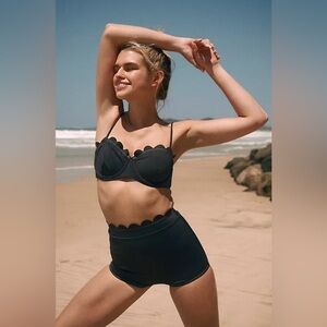 🆕 Free People X It’s Now Cool Black Scalloped Bikini bottoms only size small